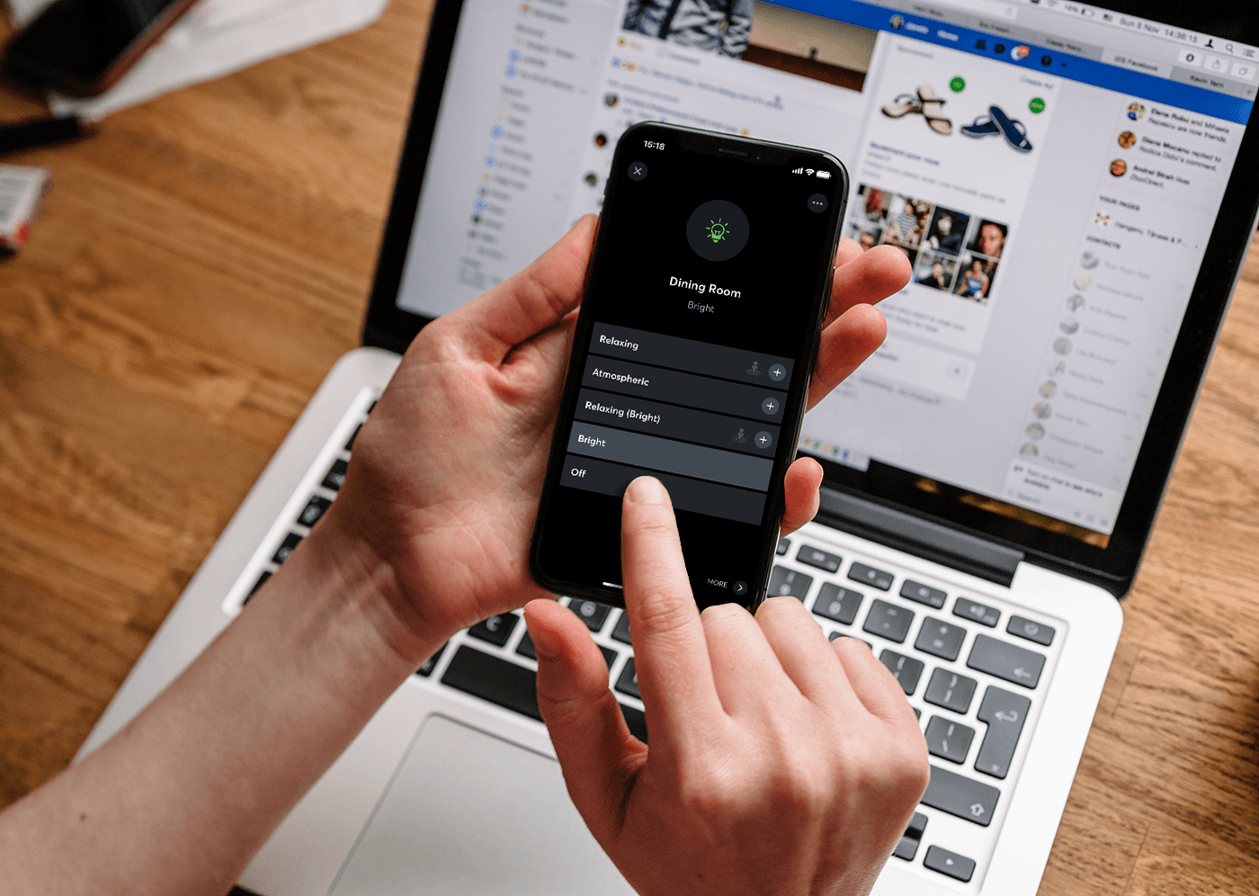 Lighting scenes and dimming shown in the Loxone app
